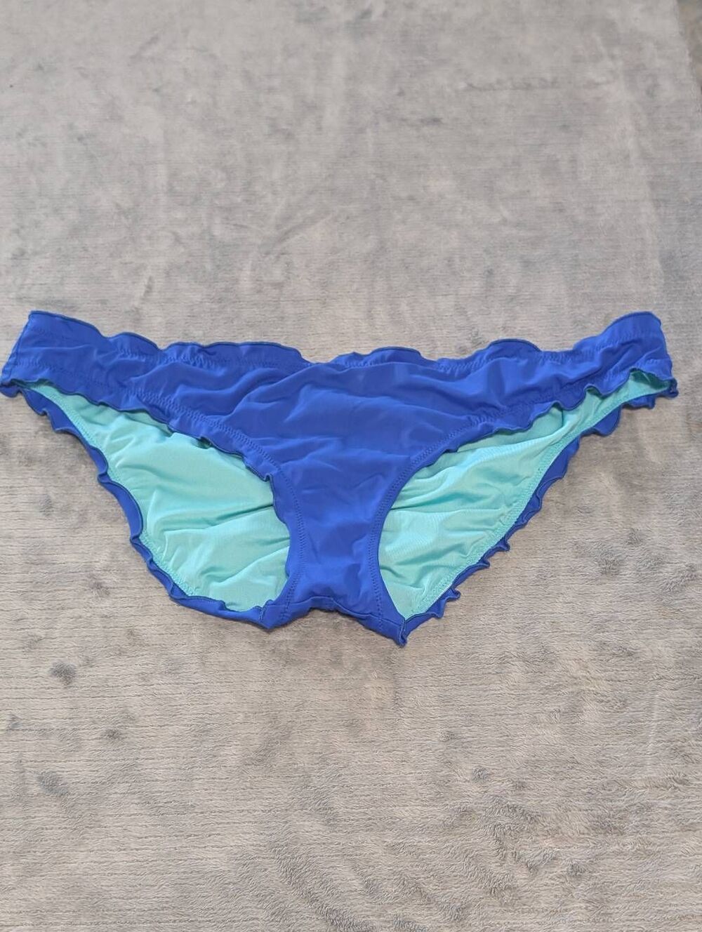 Victoria's Secret Swim Scoop Scrunch Butt Cheeky Ruffle Bikini Bottoms L Blue